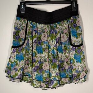 Charlotte Russe Floral Mini Skirt with Black Trim